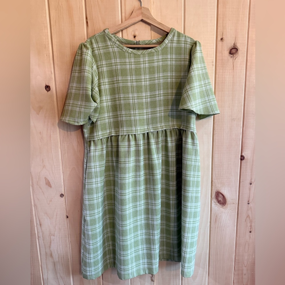 Roolee Sage Checkered Midi Dress